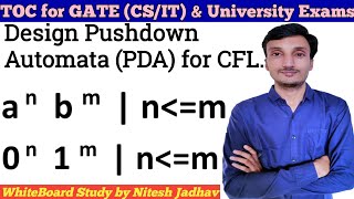 Pushdown Automata for anbm  PDA for anbm  PDA in Theory of computation [upl. by Ynney30]