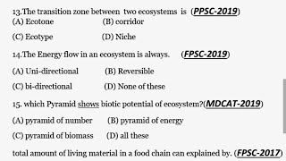 Ecological pyramids mcqs Ecosystem mcq  ecology mcq [upl. by Eirod]