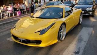 Yellow Ferrari 458 Italia driving in Cannes [upl. by Akissej]