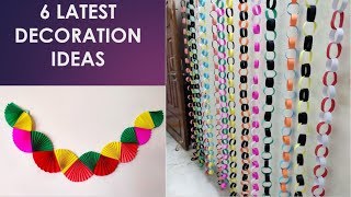 6 Cool and Colourful Decoration Ideas with Paper  Quick Wall decorations [upl. by Nalaf]