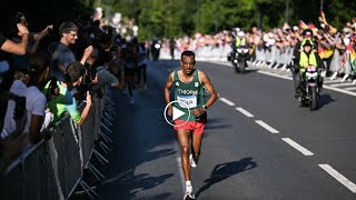 Tamirat Tola wins Mens Marathon Olympics Paris 2024 for Ethiopia Gold beating Bashir Abdi Silver [upl. by Leorsiy]