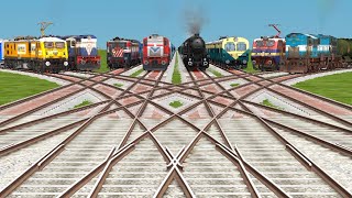 8 indian running train crossing at curved Daimond railroad tracks Risky trackstrain sim world4 [upl. by Ainavi19]