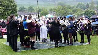 Whit Friday 2018  Lancaster University Brass Band at Greenfield  Hogwarts School Band [upl. by Ylrac]