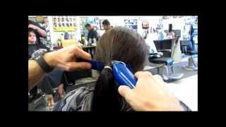 Chop Off 10 inch ponytail into Graduated Bob Clipper Haircut Video Preview Cut [upl. by Llednahc]