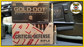 AR15 Critical Defense vs Gold Dot223 Ammo Ballistic Gel Test [upl. by Erlinna]