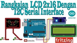 Fritzing  Rangkaian Memprogram LCD 2x16 dengan I2C Serial Interface [upl. by Aronos]