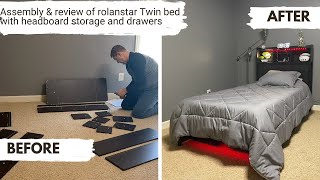 Assembly amp Review Rolanstar Twin Bed Frame with Storage Headboard Drawers and Charging Station [upl. by Noli]