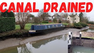 Narrowboat in drained Grand union canal  CRT winter stoppage  Engine in Canal  Buckby Locks [upl. by Enelrac728]