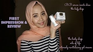 first impression and review the body shop intensely revitaling gel cream and bb shiso [upl. by Eberhard]