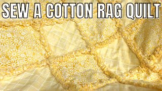 HOW TO MAKE A COTTON RAG QUILT Beginner Sewing Project Easy Cotton Rag Quilt with Flannel Batting [upl. by Notloc]