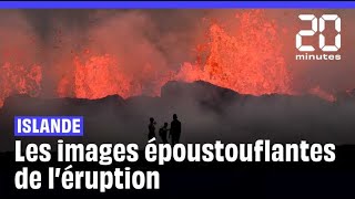 Islande  Une éruption volcanique offre un spectacle époustouflant [upl. by Anavahs32]