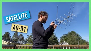 First Satellite QSO on Homebrew Cross Yagi for 2m  70cm  AO91 [upl. by Asiled449]