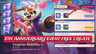 HOW TO GET 8TH ANNIVERSARY EVENT FREE LUCKY TICKETS AND CREATES   SURPRISE BENEFITS  MLBB [upl. by Norda]