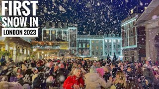 London Christmas Evening Lights Tour  London Snow in Covent Garden  London Winter Walk 4K HDR [upl. by Scurlock]