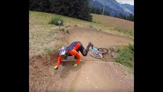 SUPER MORZINE BIKEPARK POV WITH BRENDOG AND JONO JONES CRASH [upl. by Ggerg]