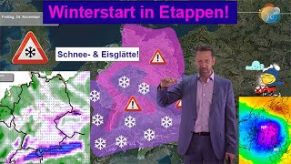 WinterStart in Etappen Schnee amp Eisglätte Flachlandwinter folgt Wettervorhersage 2430112023 [upl. by Ahsitruc]