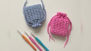 Crochet  Drawstring Mini Pouch  Beginners Friendly Pattern [upl. by Eseela]