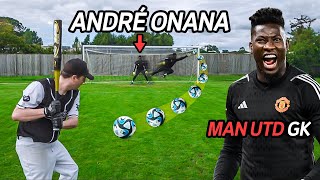 ANDRE ONANA VS BASEBALL BATTER Can he save a 195kmh ball [upl. by Lahcear]