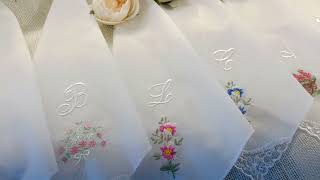 Embroidered monogram handkerchiefs [upl. by Haseefan]