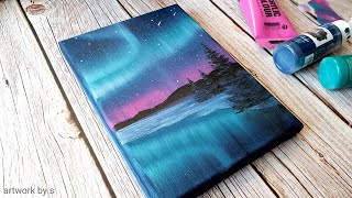 Northern Lights Acrylic Painting  Easy Acrylic Painting Tutorial for Beginners  Step by Step [upl. by Eetsim744]