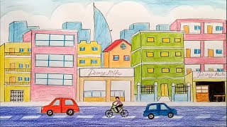 How to draw city step by step  City drawing tutorial for beginners [upl. by Aicilet]