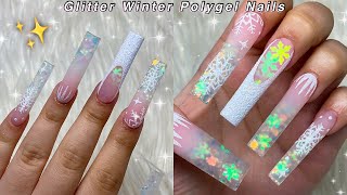 GLITTER WINTER POLYGEL NAILS✨ HOW TO GLITTER OMBRE amp NAIL ART DESIGN  Nail Tutorial [upl. by Rednaxela504]