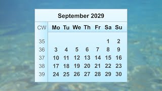 September 2029 Calendar [upl. by Switzer]