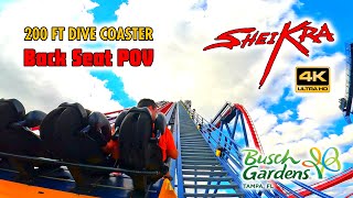 4K SheiKra  200 ft Dive Machine Coaster  Back Seat POV  Busch Gardens Tampa Bay FL [upl. by Bryanty520]