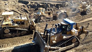 CAT D10N and D9L Dozers pushing 651B scrapers  D10T ripping rock and dirt [upl. by Launame]