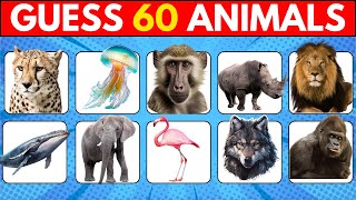 Guess 60 Animals in 3 Seconds 🦁🦍🐬  Easy to Hard [upl. by Silbahc]