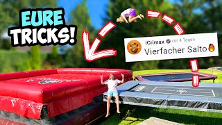 Wir machen EURE TRICKS vom SUPER TRAMPOLIN ins XXL LUFTKISSEN [upl. by Aneekas]