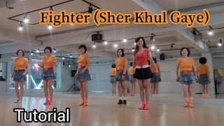 Fighter Sher Khul Gaye Line Dance Improver Tutorial [upl. by Perlis243]