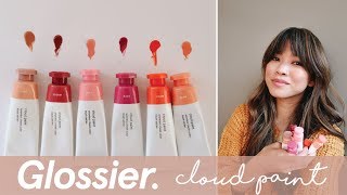 GLOSSIER CLOUD PAINT REVIEW  DISCOUNT CODE  All 6 shades swatched  cream blush try on demo [upl. by Reimer678]