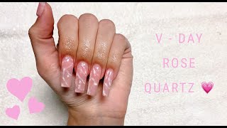 ♡ Rose Quartz Marble Nails Polygel At Home ♡ [upl. by Cariotta]