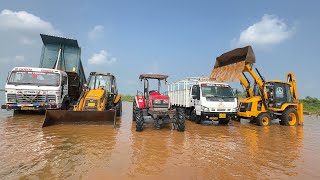 Washing My JCB 3dx  TATA Dump Truck  Mahindra Arjun 605  SML Truck in Pond [upl. by Aennyl]