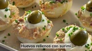 Huevos rellenos de atún piquillos surimi y mayonesa un entrante fácil y rico [upl. by Haissi621]