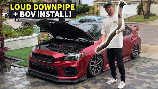 Subaru WRX STI Downpipe amp HKS BOV Install Loud ExhaustTurbo Noises [upl. by Elahcim602]