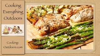 Cedar Plank Grilled Gorgonzola Chicken  Grilling Recipe [upl. by Aibun]