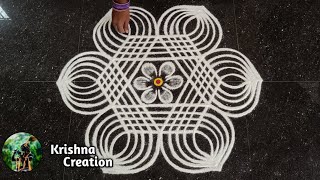 Easy Padi Kolam Design with 5x3 dots  Simple Padi Kolam  Beautiful Rangoli  Padi kolam Muggulu [upl. by Aissatan260]