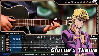 Giornos Theme  JoJos Bizarre Adventure Golden Wind  Fingerstyle Guitar Cover  TABS Tutorial [upl. by Garvey]