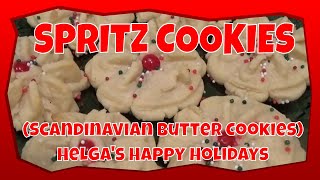 SPRITZ COOKIES SCANDINAVIAN BUTTER COOKIES Helgas Happy Holidays [upl. by Gonick559]