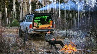 Winter Camping In Truck Camper With Wood Stove  Part 1 [upl. by Aynod395]