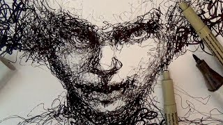 Pen and Ink Drawing Tutorials  Scribble portrait drawing demo [upl. by Nolra884]