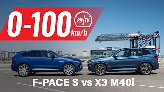 2018 Jaguar FPACE S vs BMW X3 M40i 0100kmh amp engine sound [upl. by Nepets]