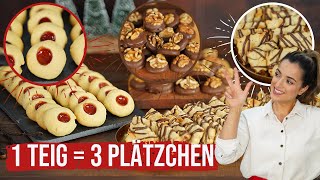 1 Teig  3 Plätzchen  lecker einfach und schnell verschiedene Kekse backen Plätzchenteller [upl. by Sherrard]