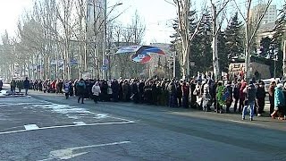 Ukraine Wellwishers pay tribute to slain rebel leader Givi [upl. by Elac914]