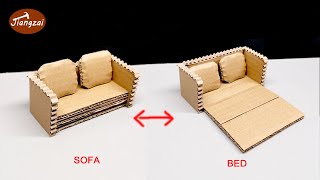 How to make a folding sofa bed with cardboard  DIY cardboard sofa [upl. by Adolfo]