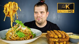 ASMR MUKBANG PASTA BOLOGNESE amp ZUCCHINI FRIES  DAVE KAY ASMR [upl. by Orfield502]