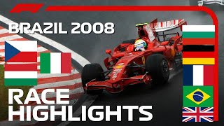 2008 Formula 1 Brazilian Grand Prix  Final 2 laps in 8 different languages [upl. by Hutchinson]