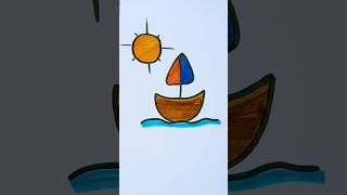 Easy boat drawing with colour drawing drawingtutorial colouring [upl. by Oirobil5]